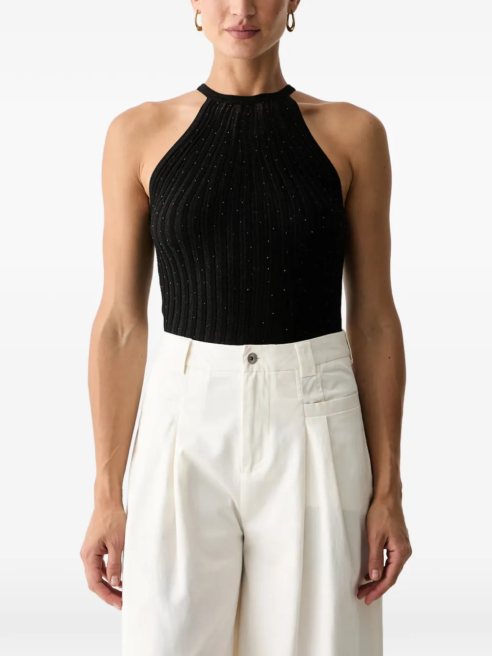 GUESS USA rhinestone-embellished ribbed top - Nero
