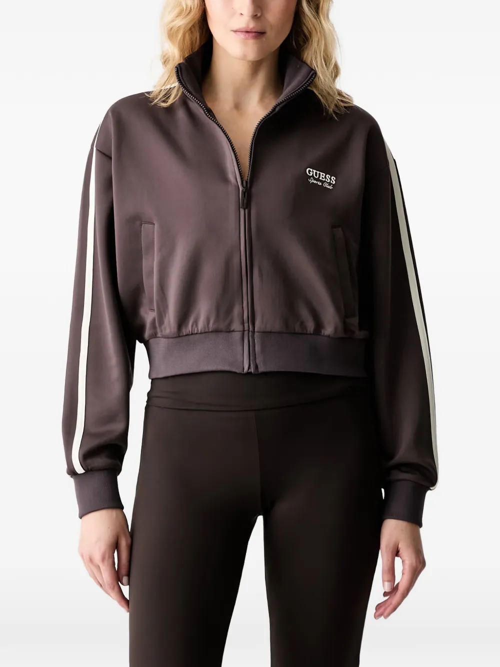 GUESS USA logo-embroidered side-stripe jacket - Braun