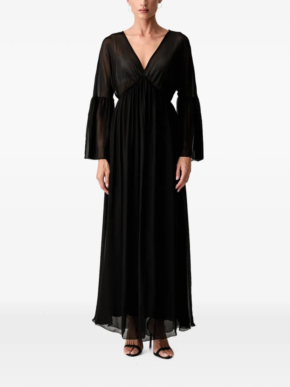 Haveone sheer-panel bell-sleeve maxi dress