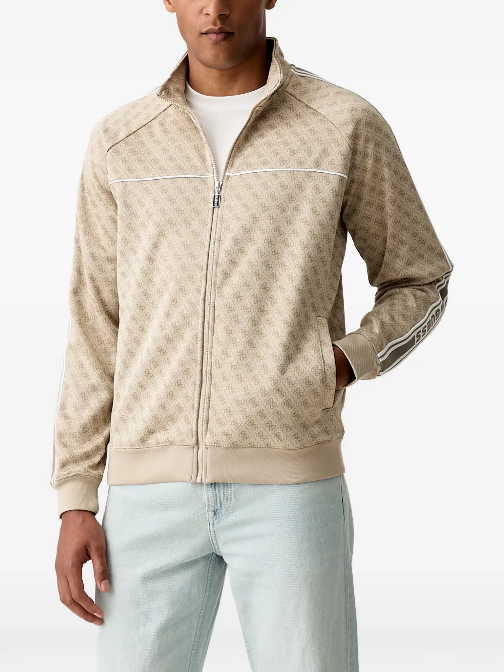 GUESS USA monogram-print zip-up sweater - Nude