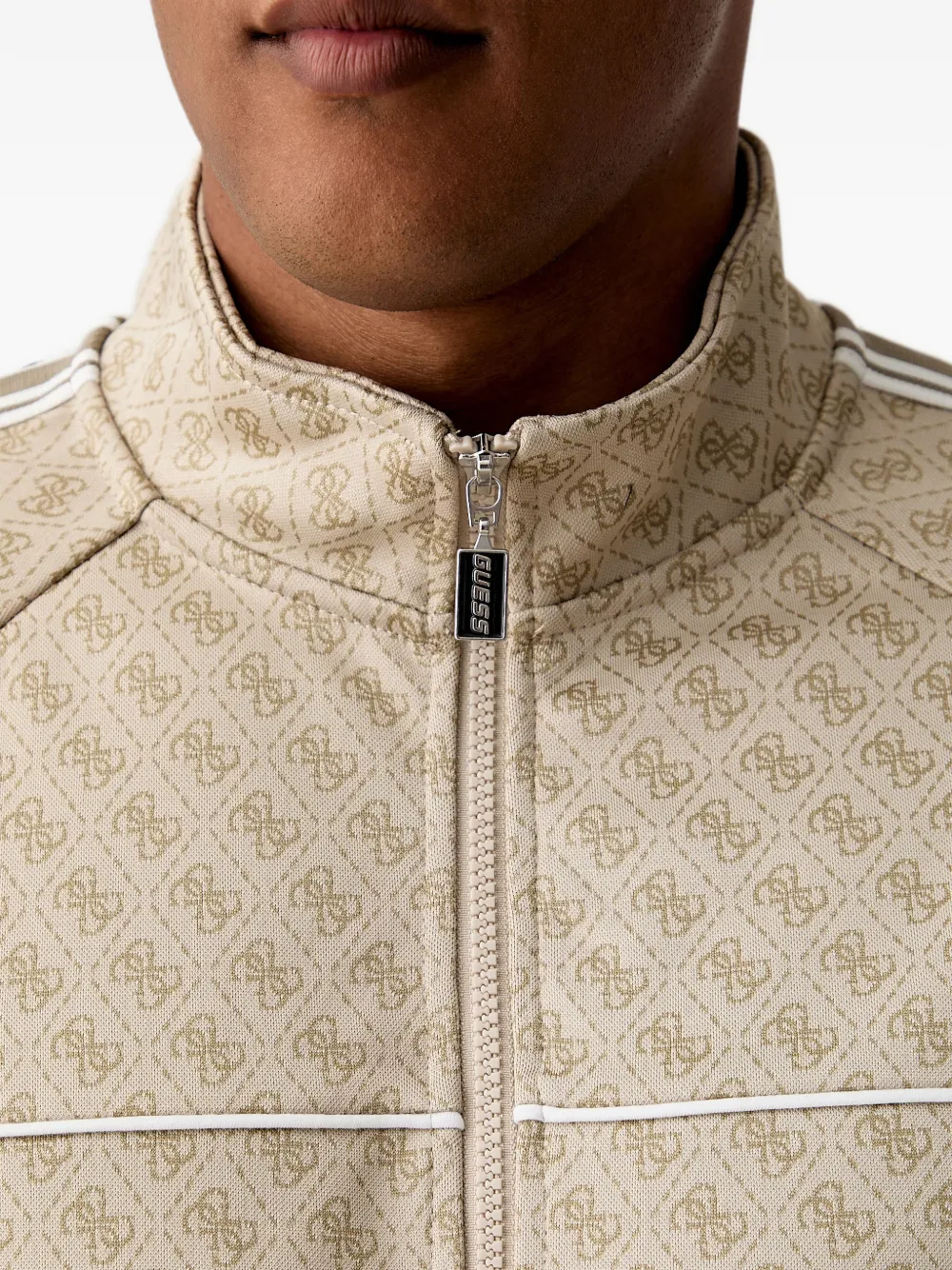 GUESS USA Trui met monogram-print en rits Beige