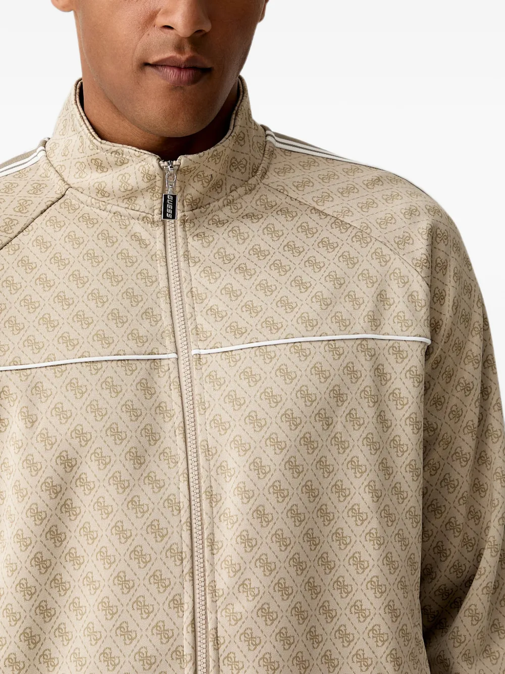 GUESS USA Trui met monogram-print en rits Beige