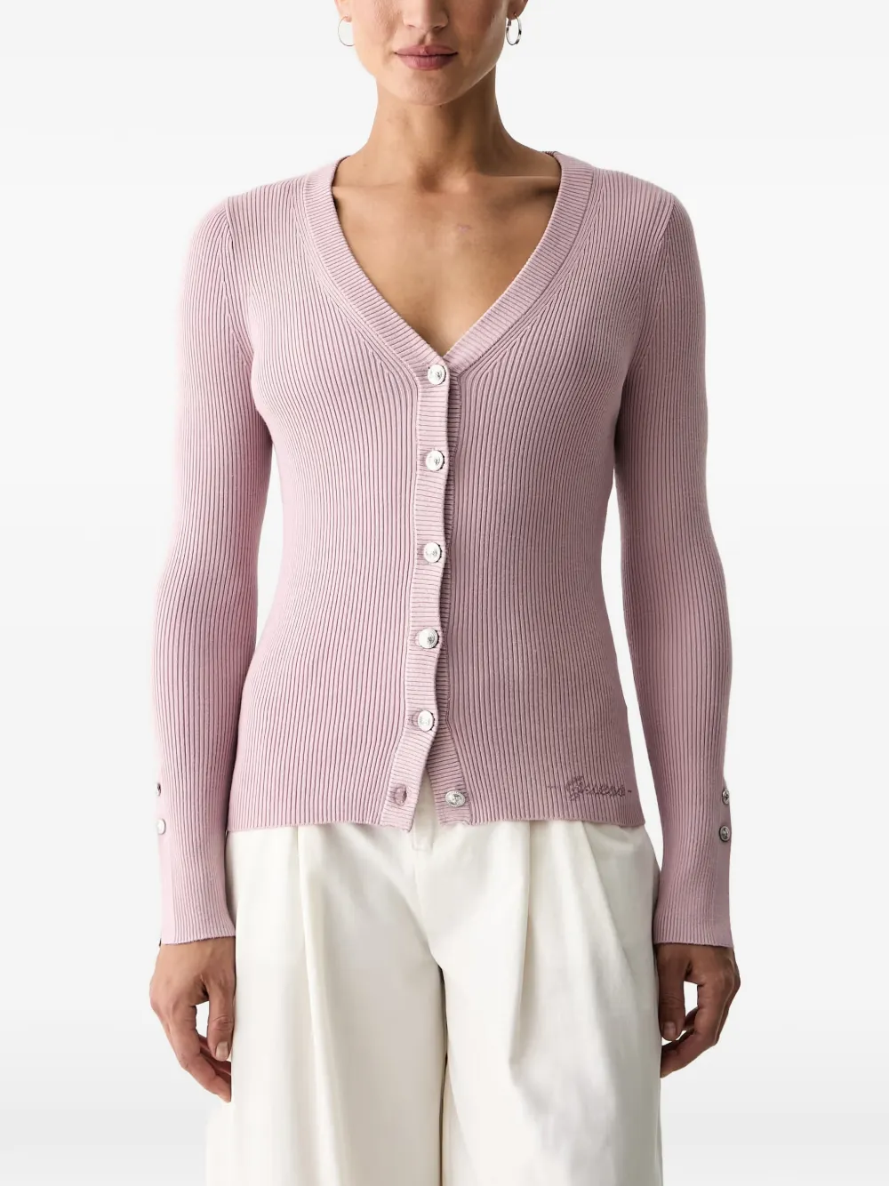GUESS USA ribbed-knit V-neck cardigan - Rosa