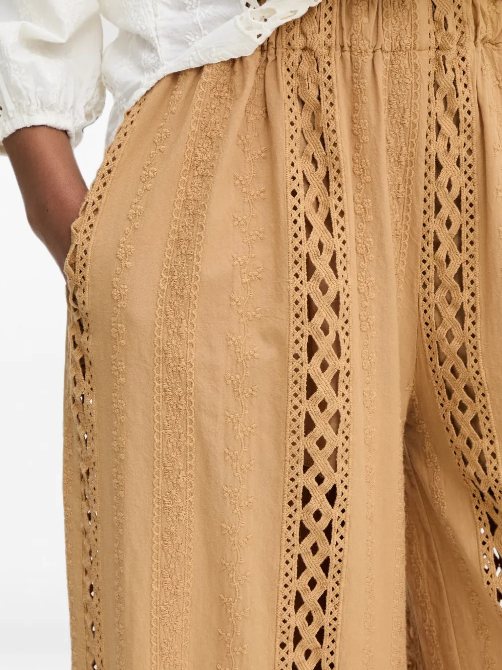 Haveone Broek met wijde pijpen Beige
