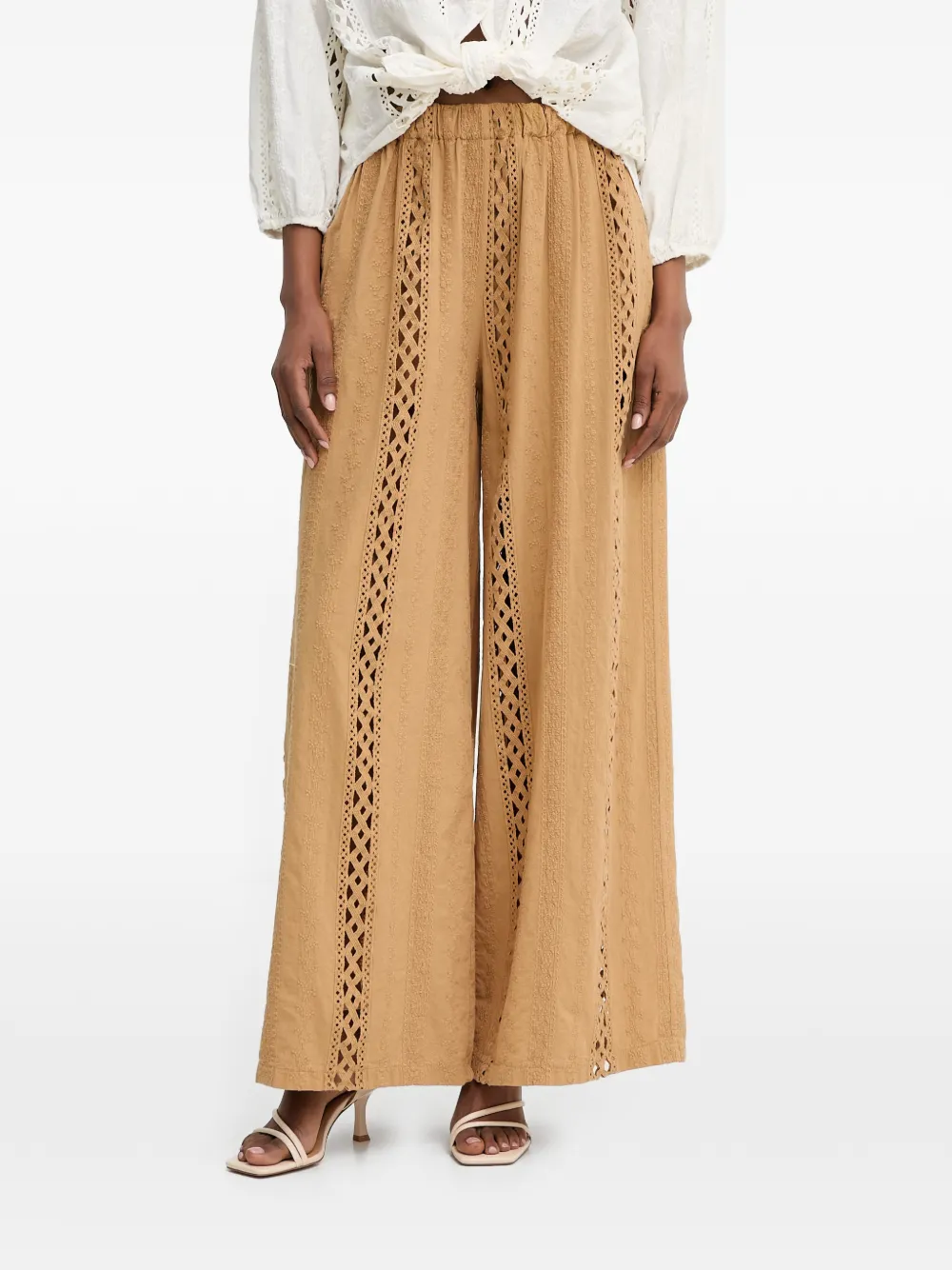 Haveone Broek met wijde pijpen Beige
