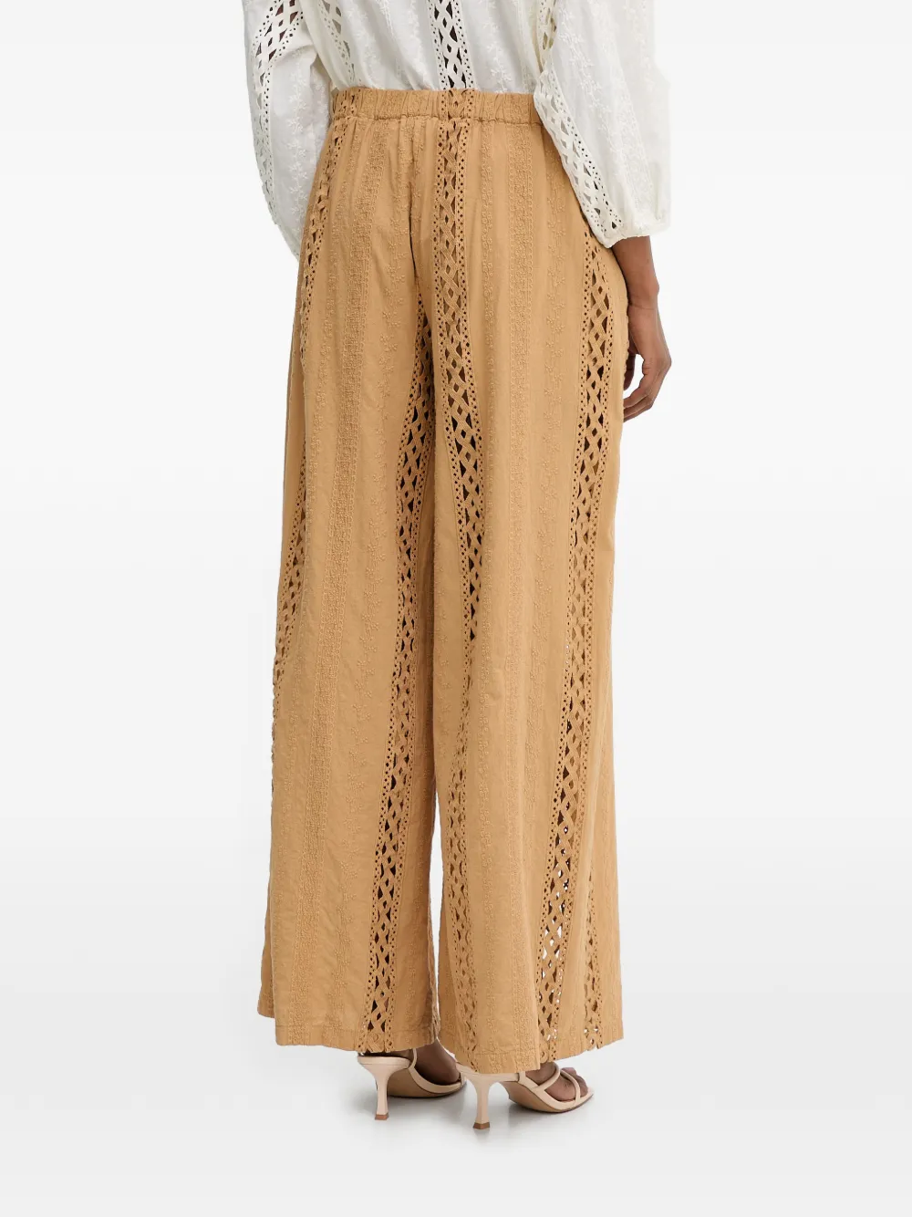 Haveone Broek met wijde pijpen Beige