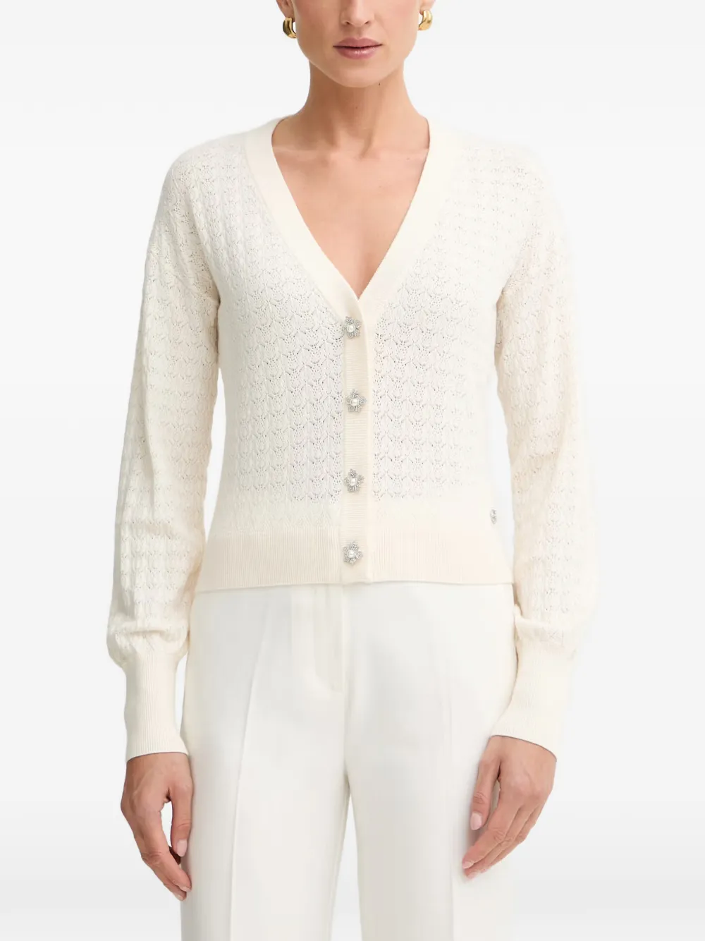 GUESS USA flower-button pointelle-knit cardigan - Nude