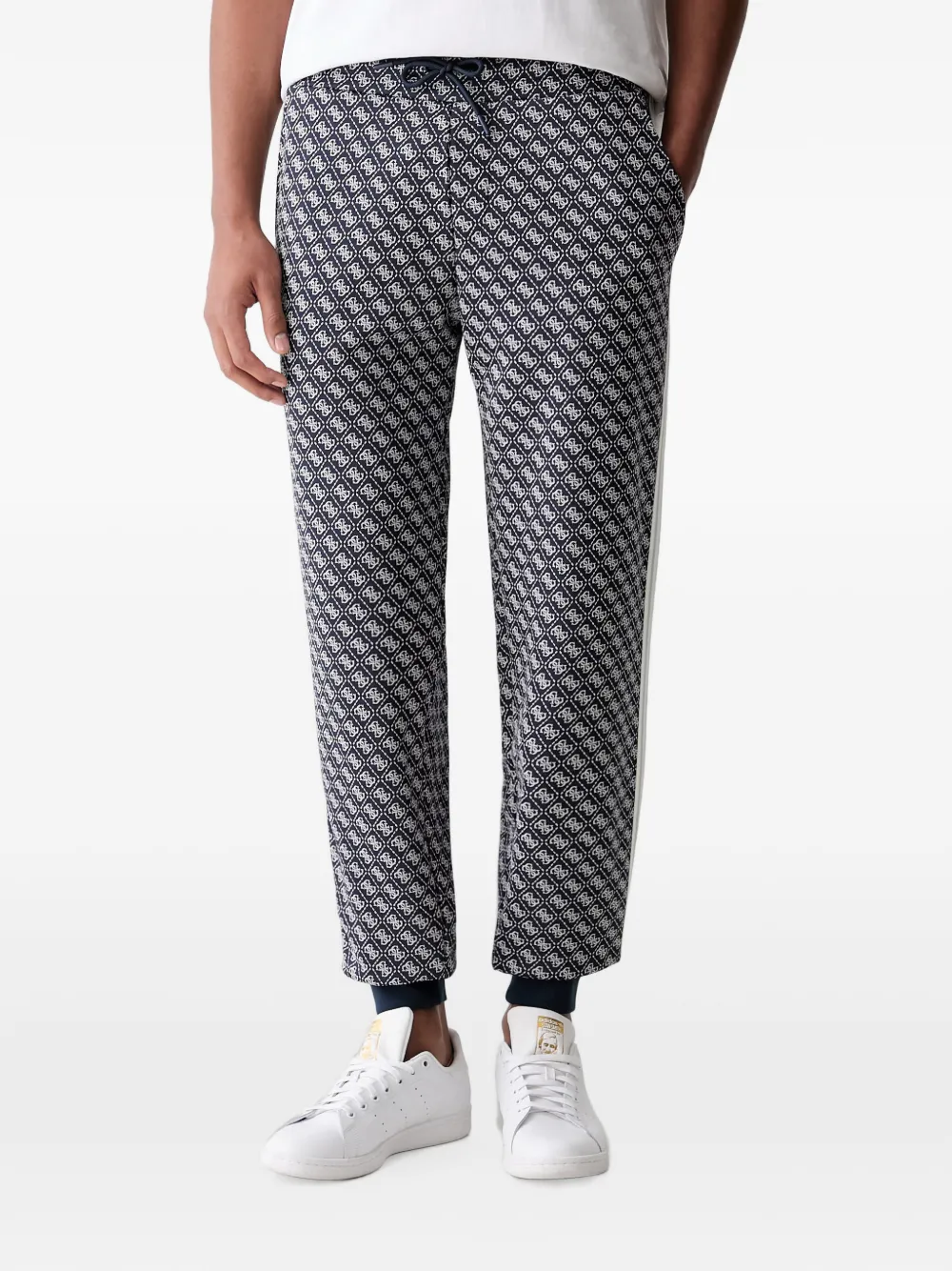 GUESS USA monogram-print side-stripe track pants - Blau