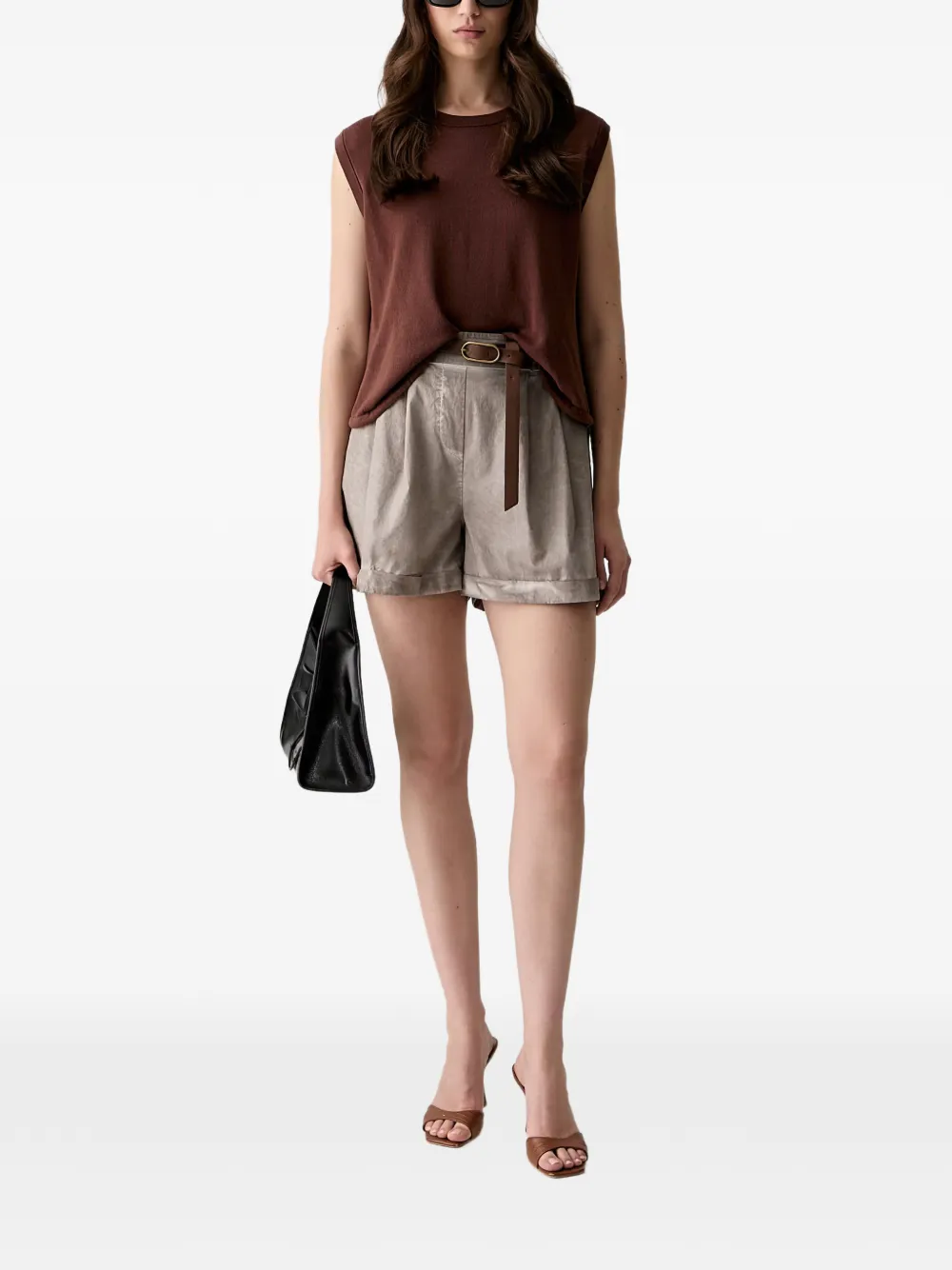 Haveone Geplooide shorts met riem Grijs