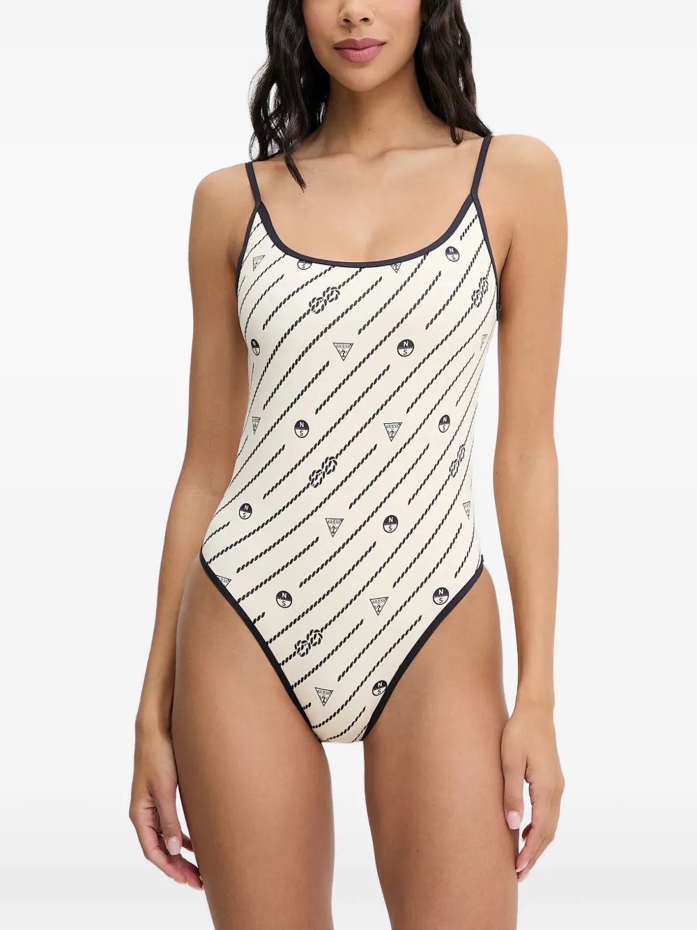 GUESS USA x North Sails rope-print logo-patch swimsuit - Toni neutri