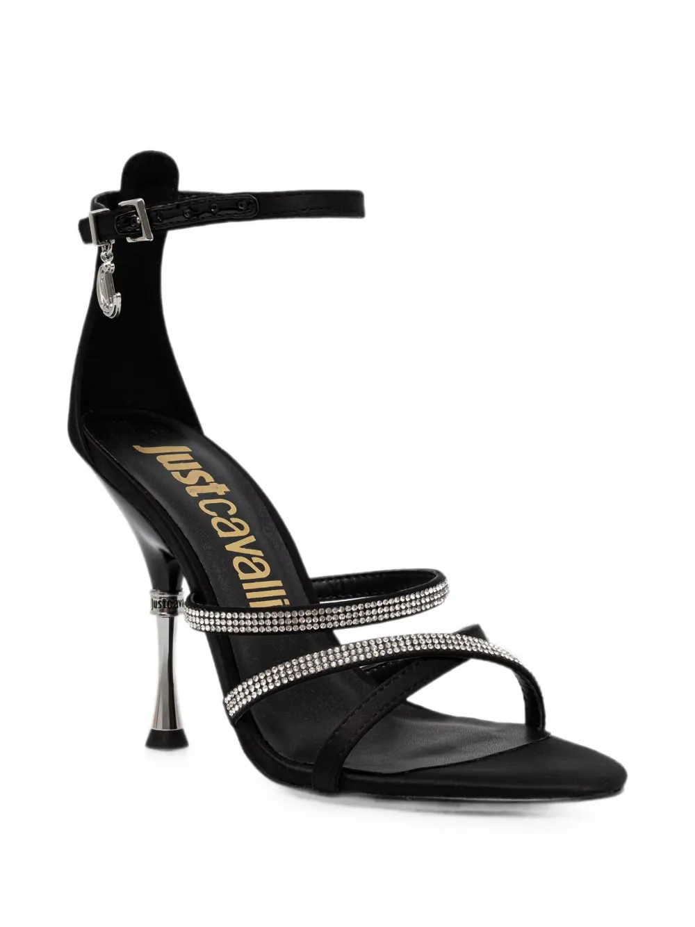 Just Cavalli crystal-embellished buckle-fastening sandals Zwart