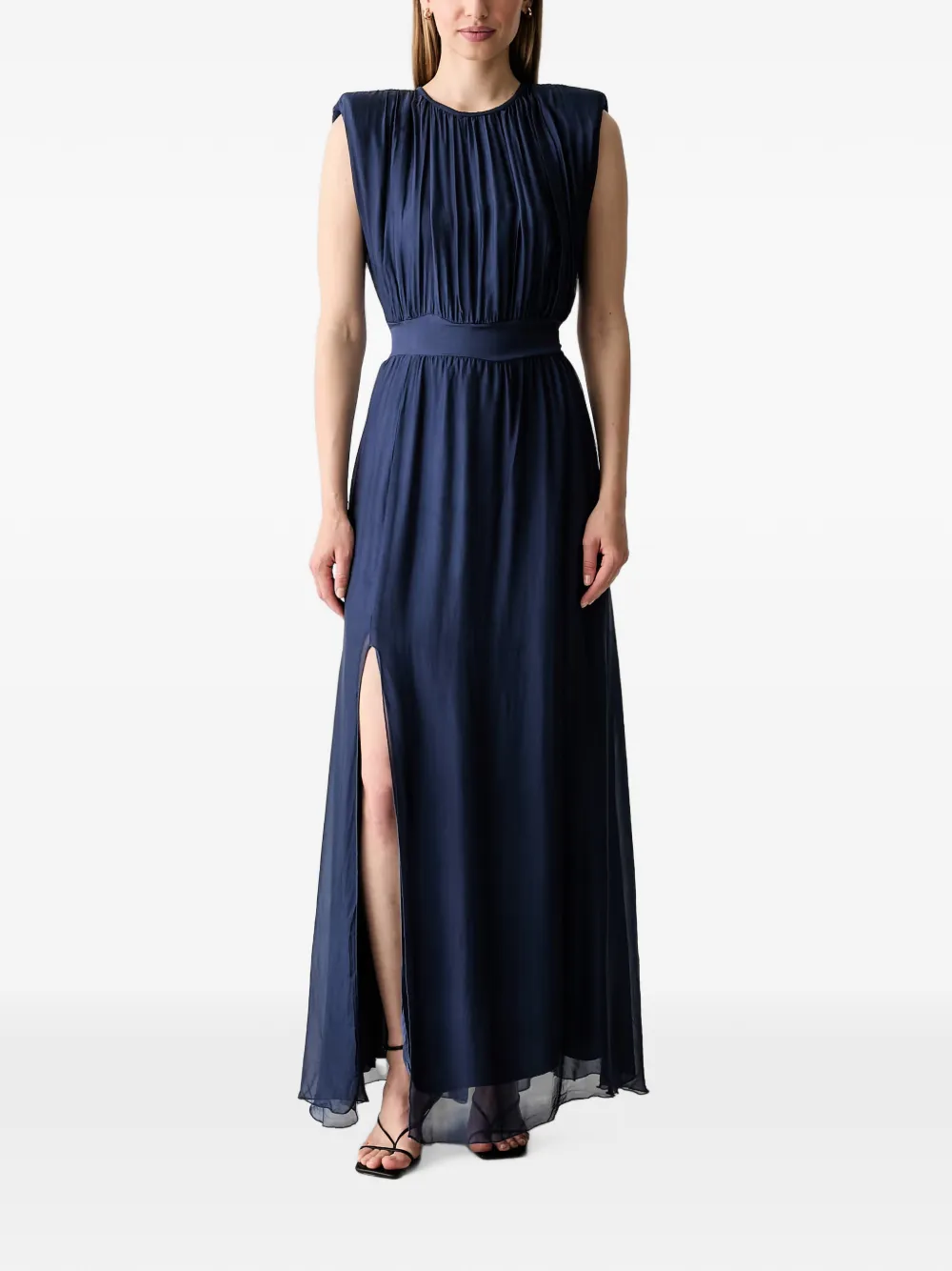 Haveone Gathered Side-slit Maxi Dress In Blue