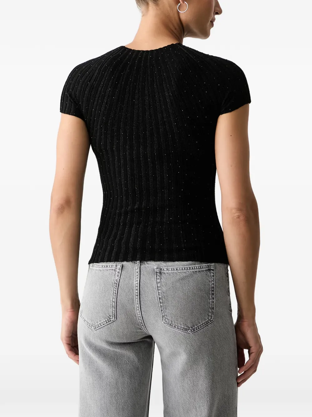 GUESS USA Ribgebreid T-shirt verfraaid met stras Zwart