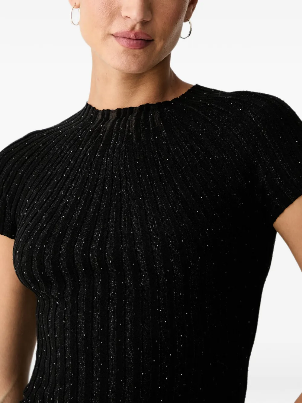 GUESS USA Ribgebreid T-shirt verfraaid met stras Zwart