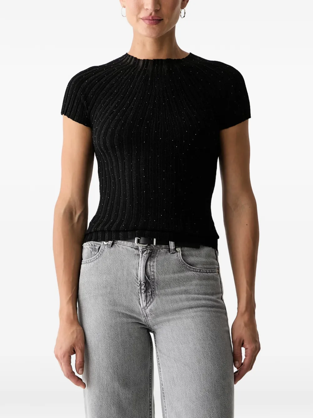 GUESS USA rhinestone-embellished ribbed-knit T-shirt - Schwarz