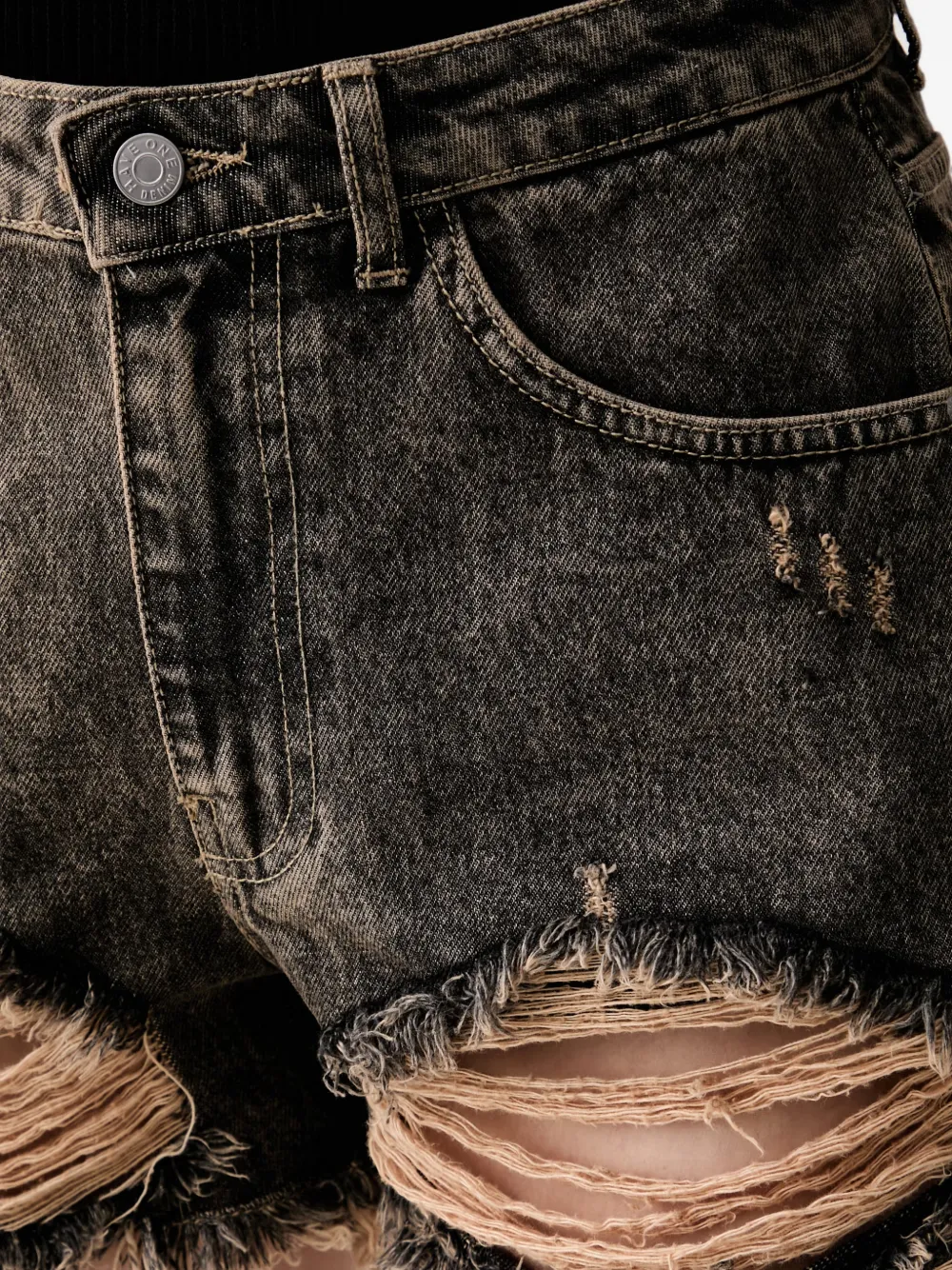 Haveone Gerafelde denim shorts Grijs