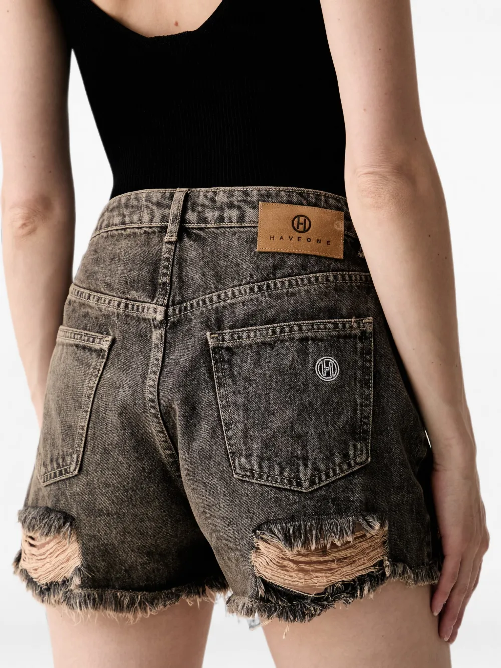 Haveone Gerafelde denim shorts Grijs