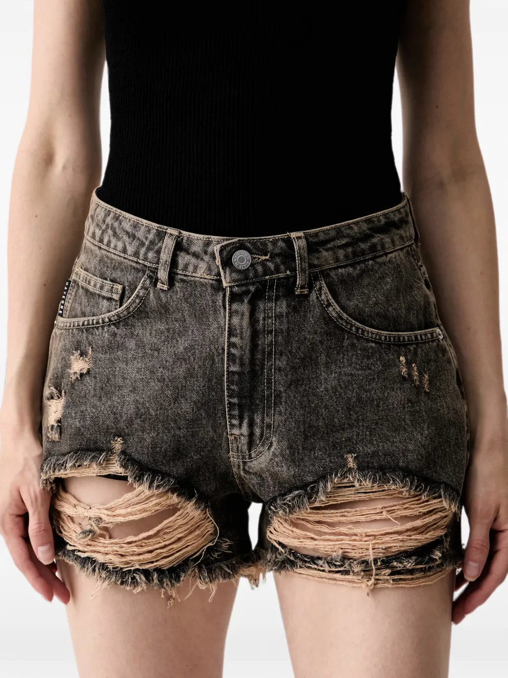 Haveone Gerafelde denim shorts Grijs