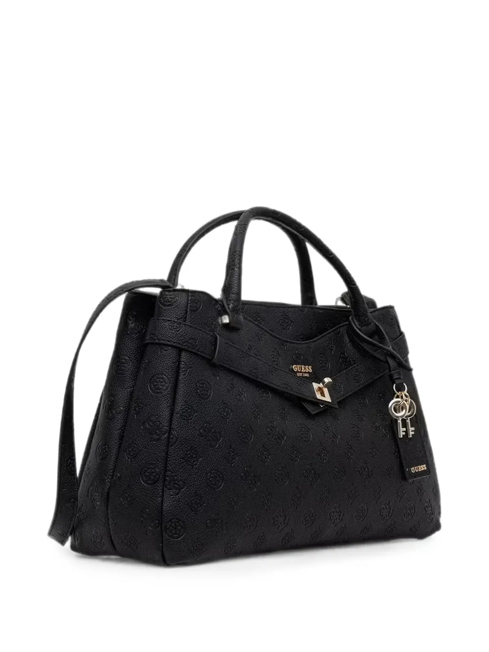 GUESS USA Shopper met monogram-reliëf en sleutel-bedel Zwart