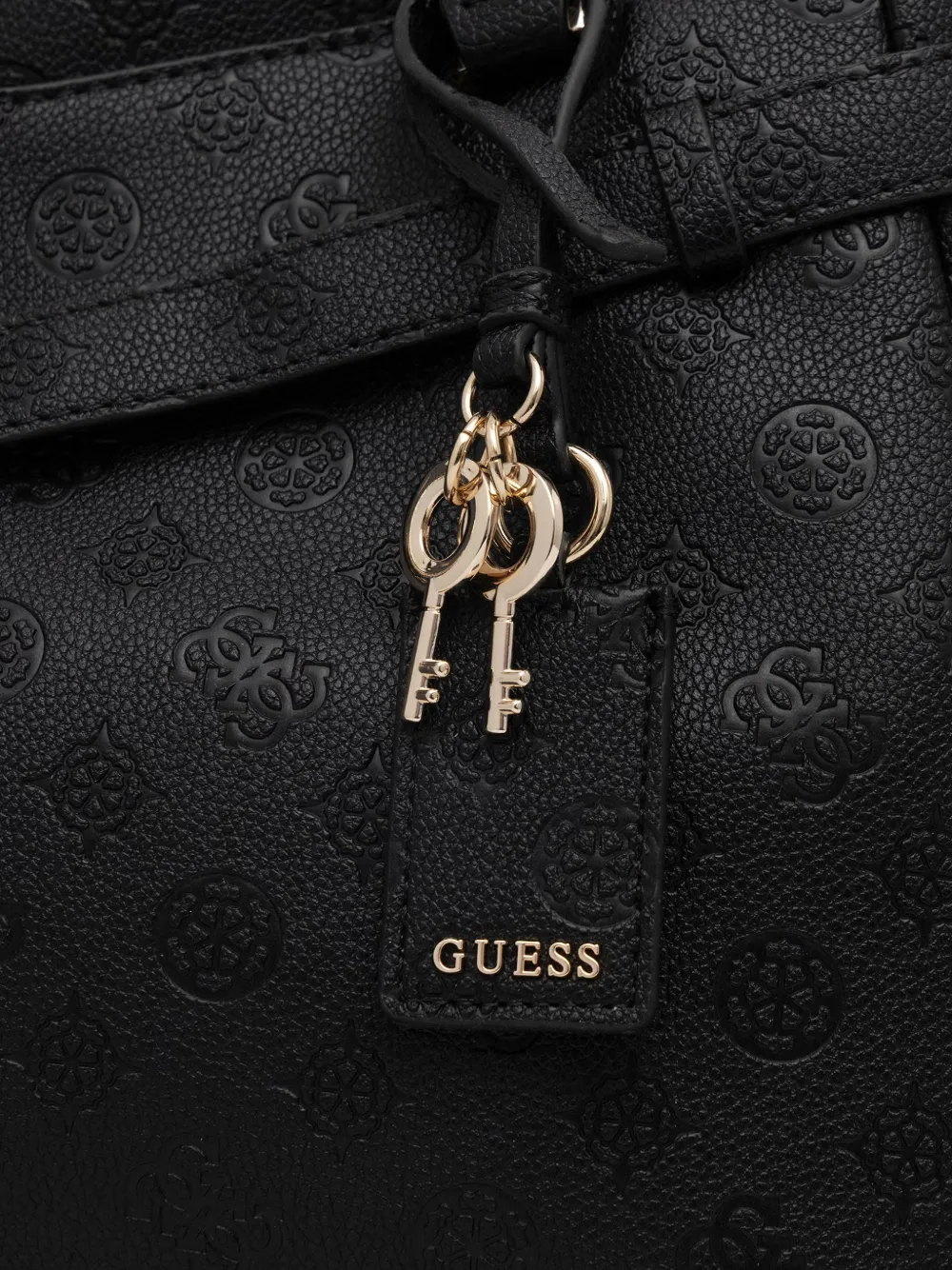 GUESS USA Shopper met monogram-reliëf en sleutel-bedel Zwart