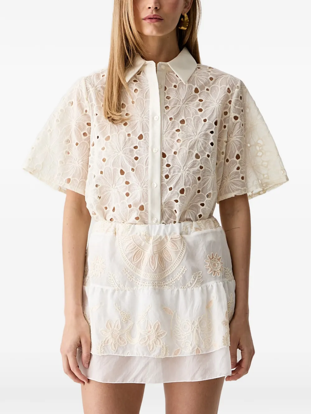 Haveone broderie-anglaise short-sleeve shirt