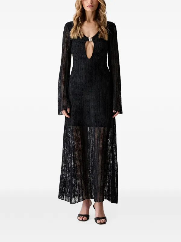 open knit bell sleeve maxi dress Haveone cut-out open-knit | Black Womens dresses