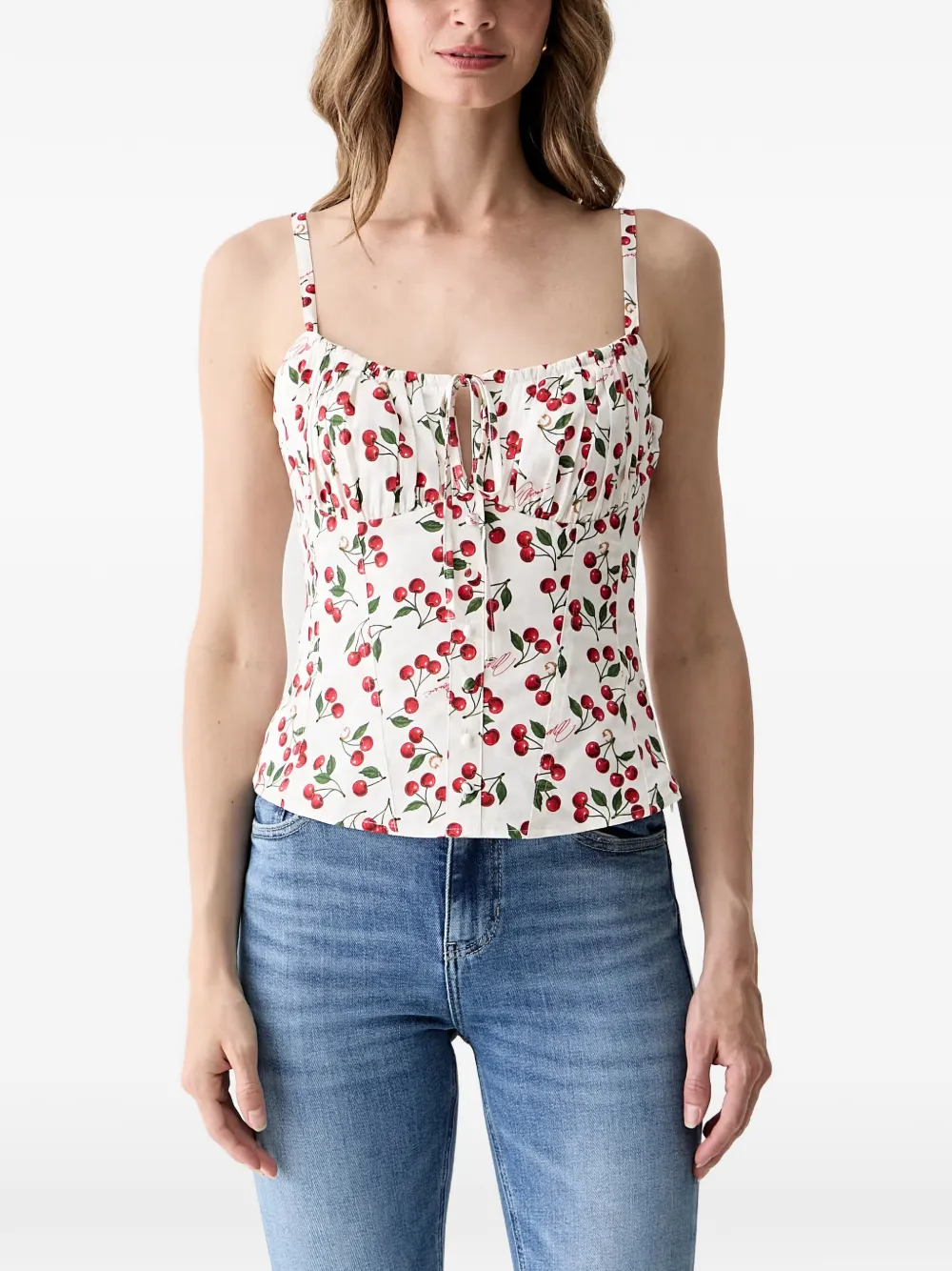 GUESS USA cherry-print gathered top - Weiß