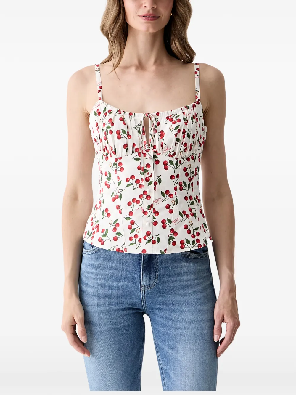 GUESS USA cherry-print gathered top - Bianco