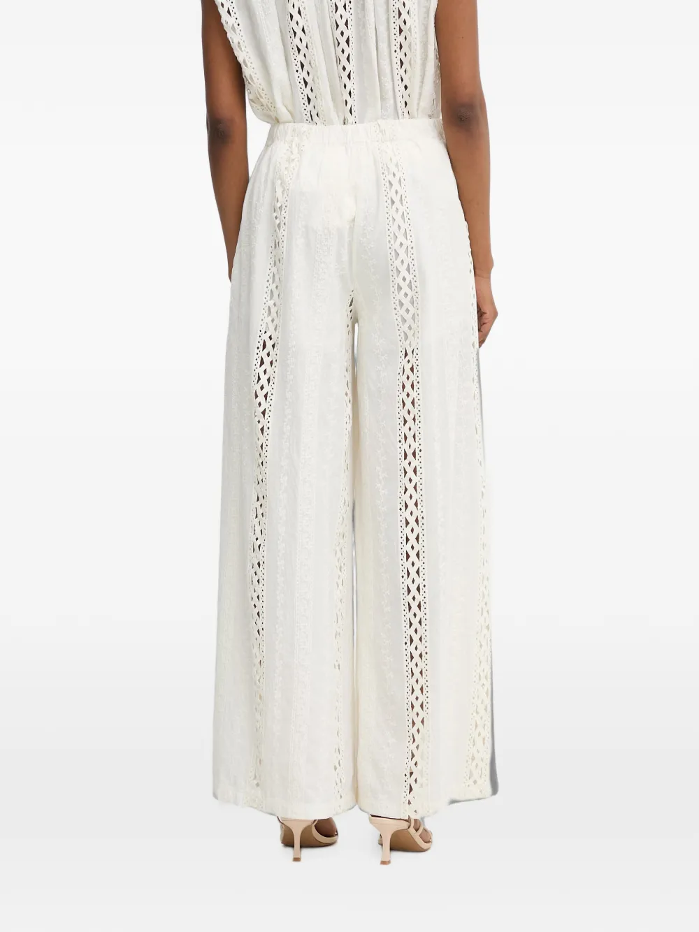 Haveone Broderie anglaise broek met wijde pijpen Wit