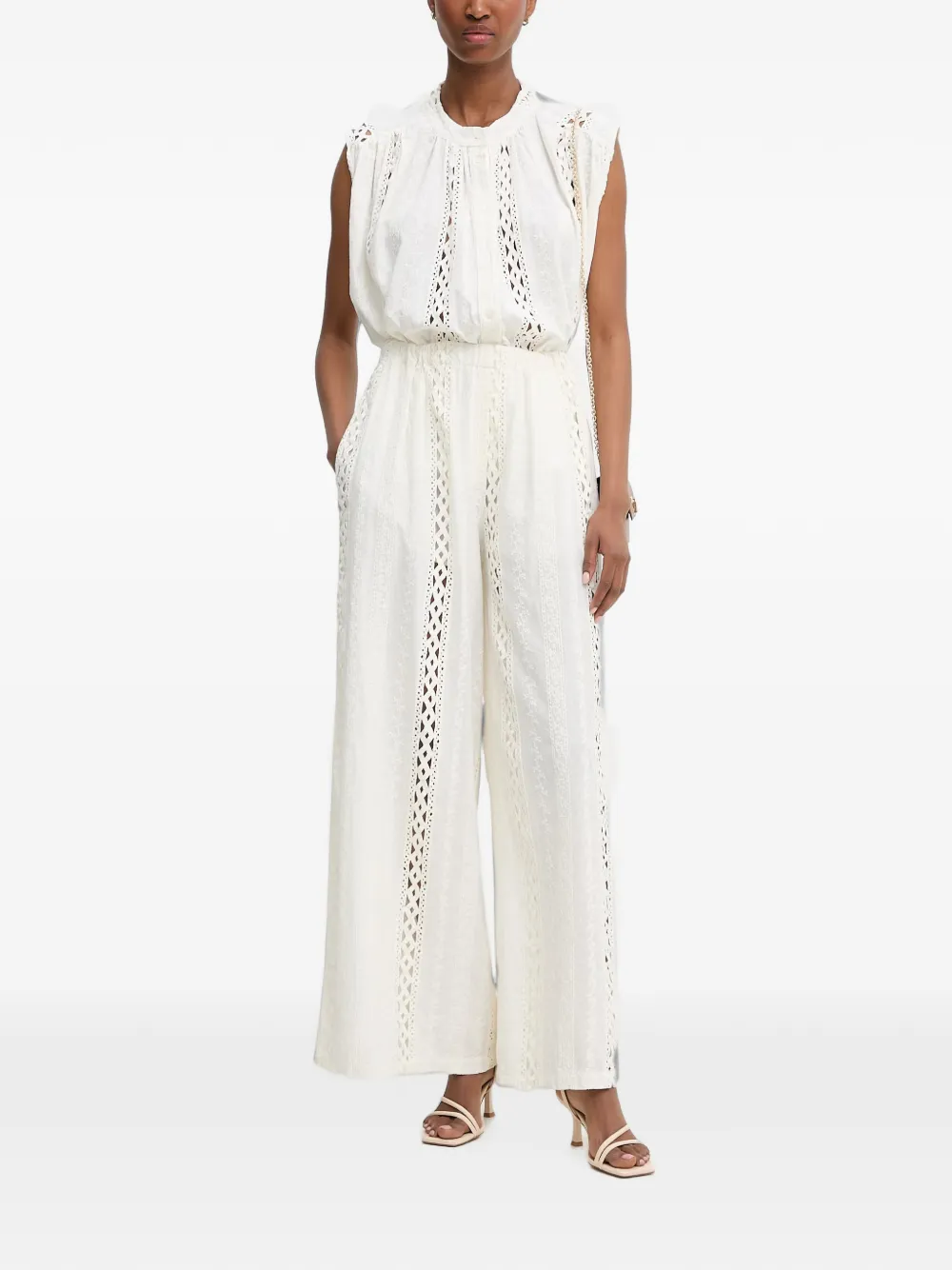 Haveone Broderie anglaise broek met wijde pijpen Wit