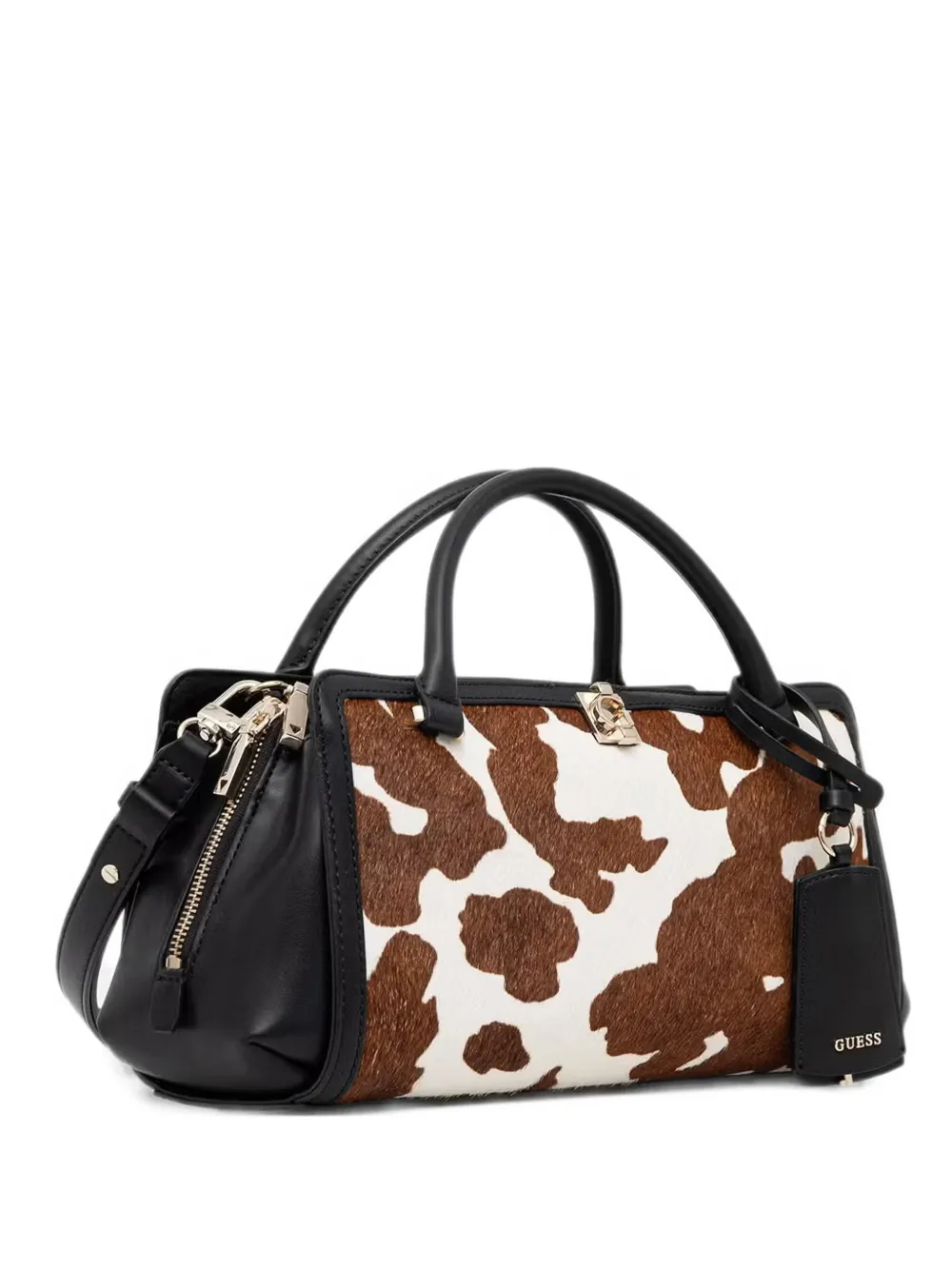 GUESS USA cow-print logo-plaque shoulder bag - Braun