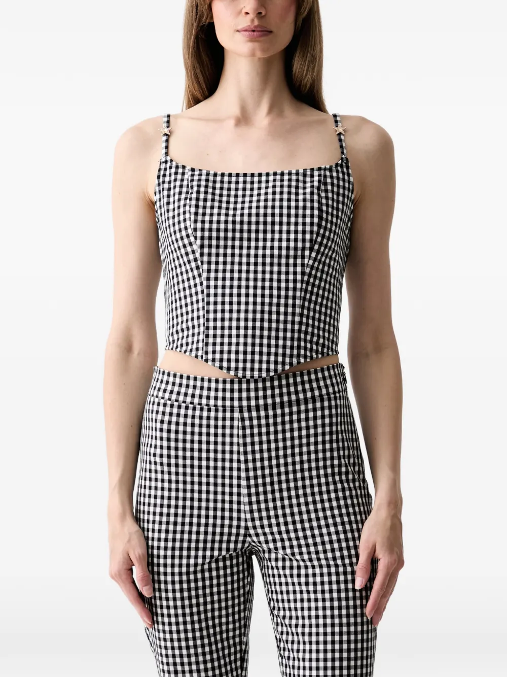 GUESS USA gingham-check star-patch top - Nero