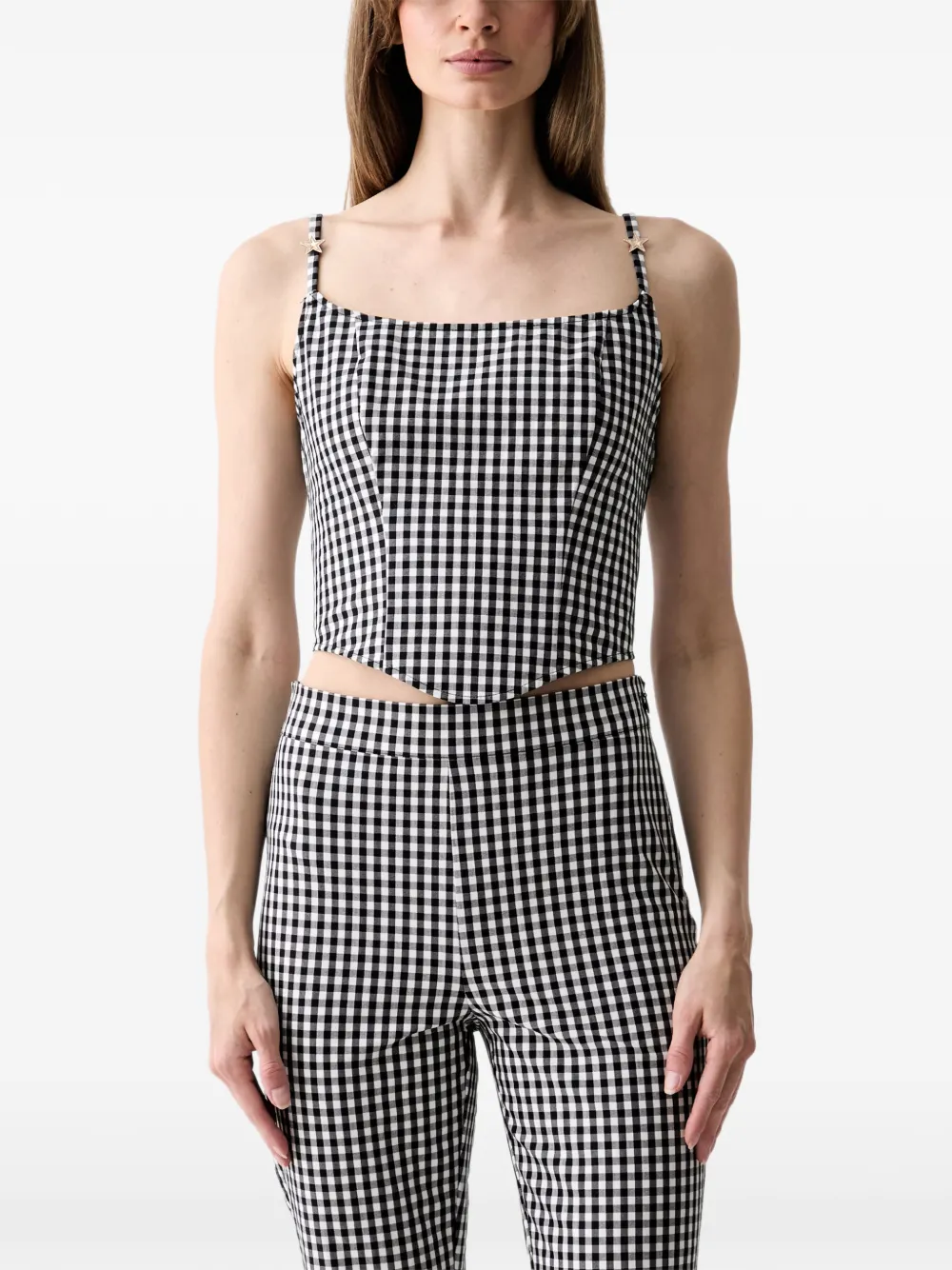 GUESS USA gingham-check star-patch top - Nero