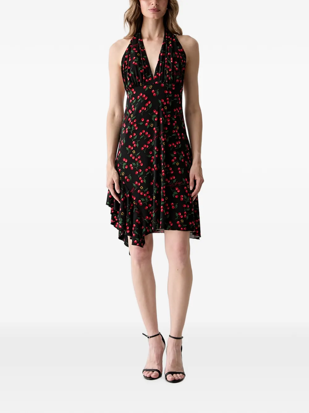 GUESS USA cherry-print asymmetric-hem mini dress - Nero