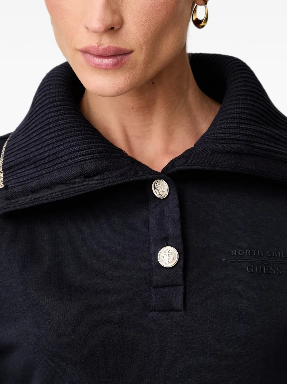 GUESS USA Trui met geborduurd logo en geribbelde kraag Blauw