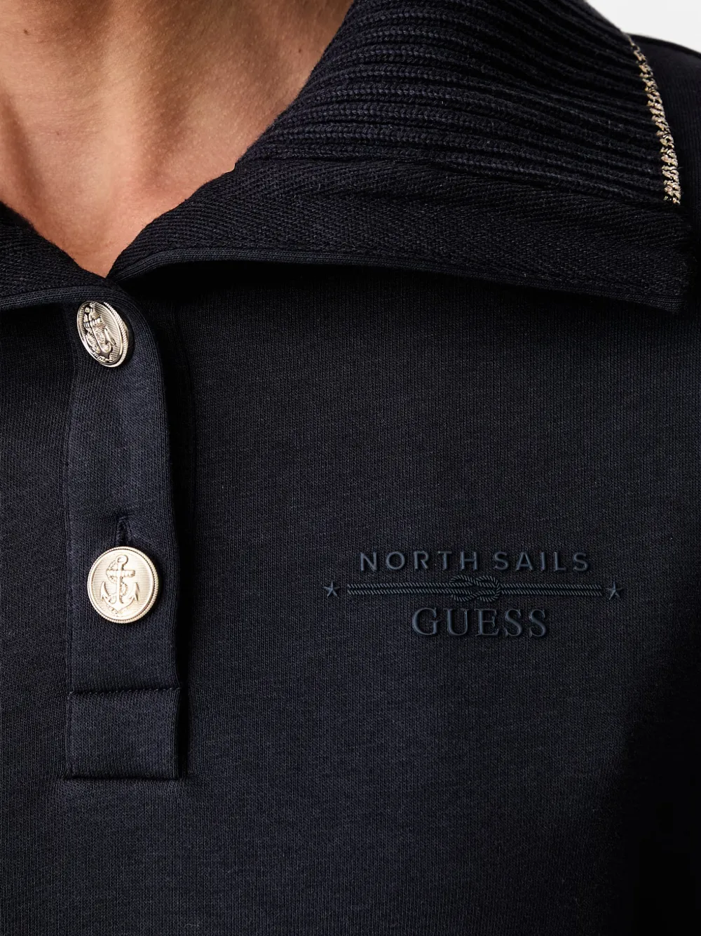 GUESS USA Trui met geborduurd logo en geribbelde kraag Blauw