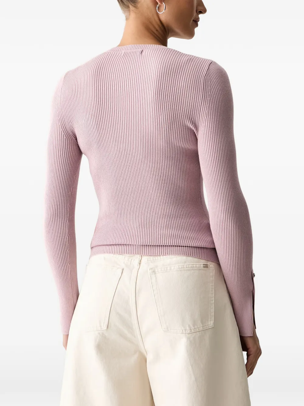 GUESS USA Ellie ribgebreide trui met knoopmanchetten Roze