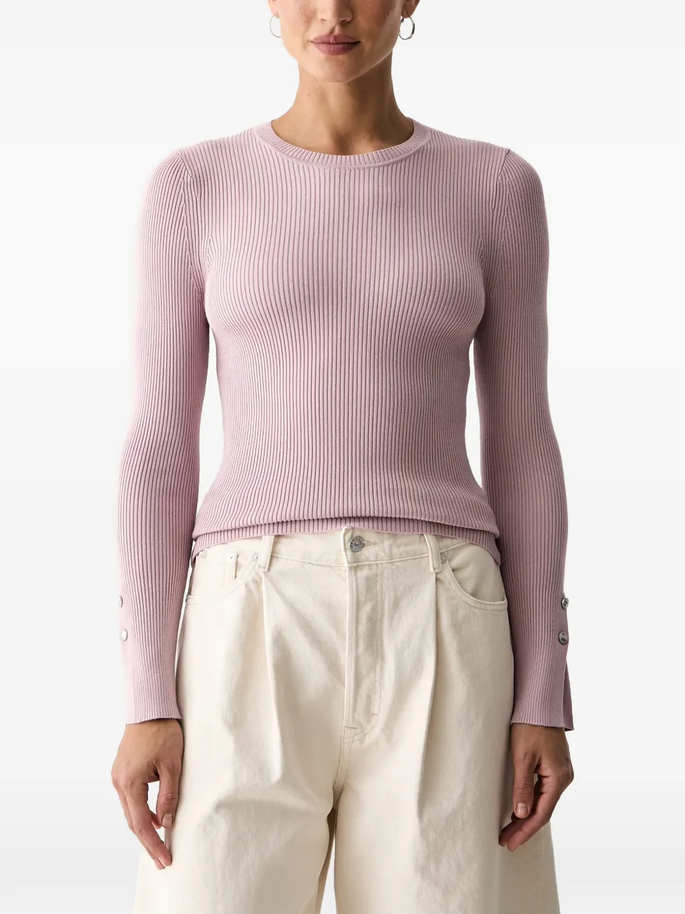GUESS USA Ellie ribbed-knit button-cuff sweater - Rosa