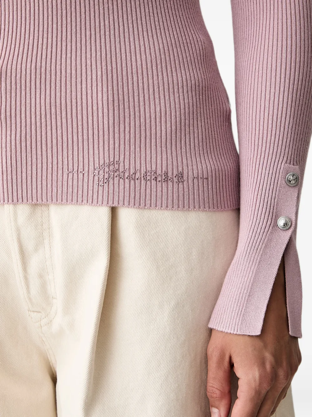 GUESS USA Ellie ribgebreide trui met knoopmanchetten Roze