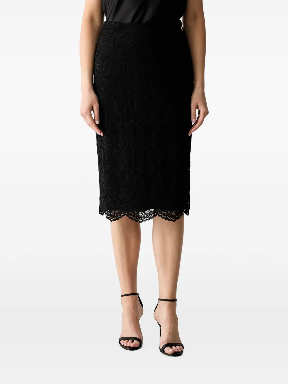 GUESS USA logo-plaque scalloped-hem midi skirt - Schwarz
