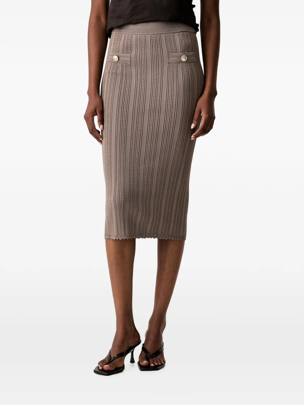 GUESS USA cable-knit button-detail midi skirt - Nude