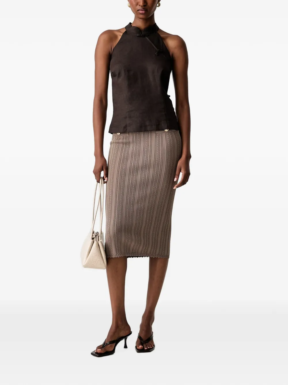 GUESS USA Kabelgebreide midi-rok met knoopdetail Beige