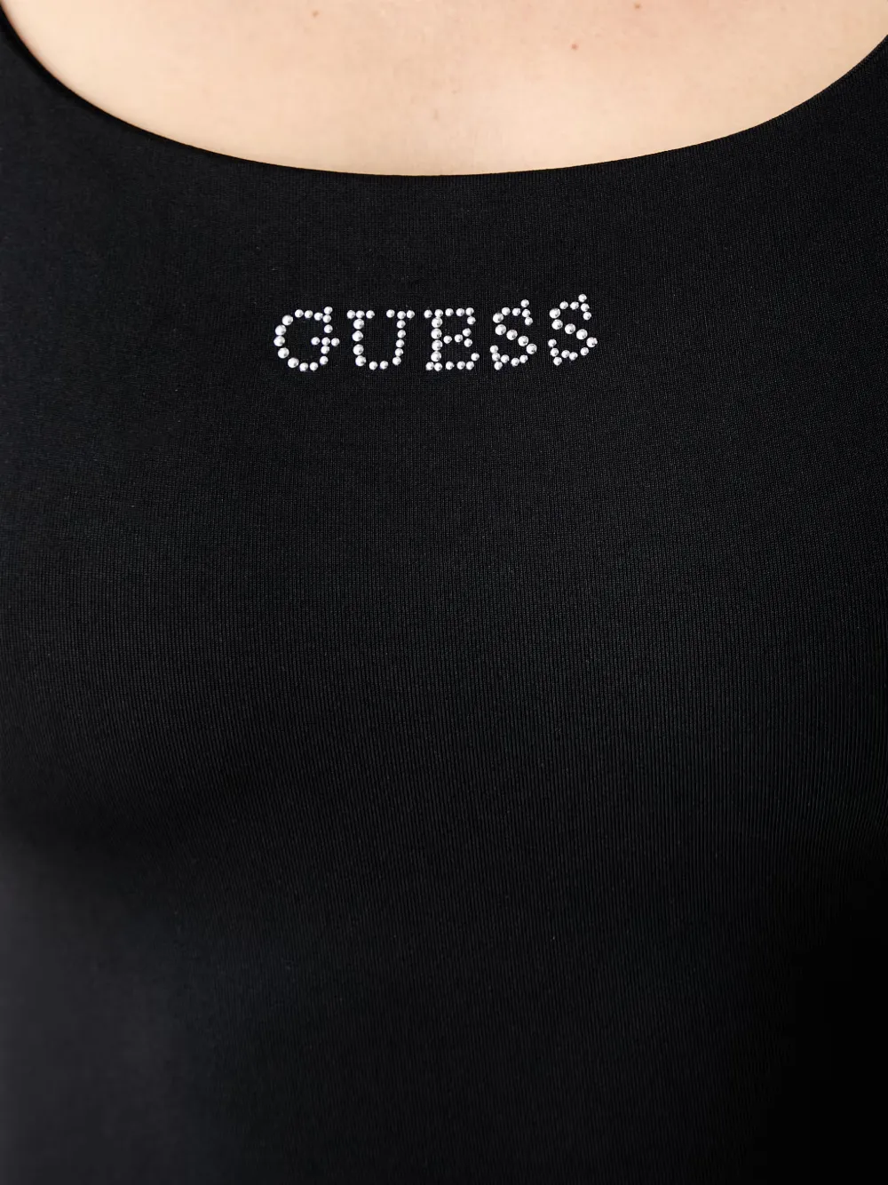 GUESS USA Mini-jurk met diepe ronde hals en logo van stras Zwart