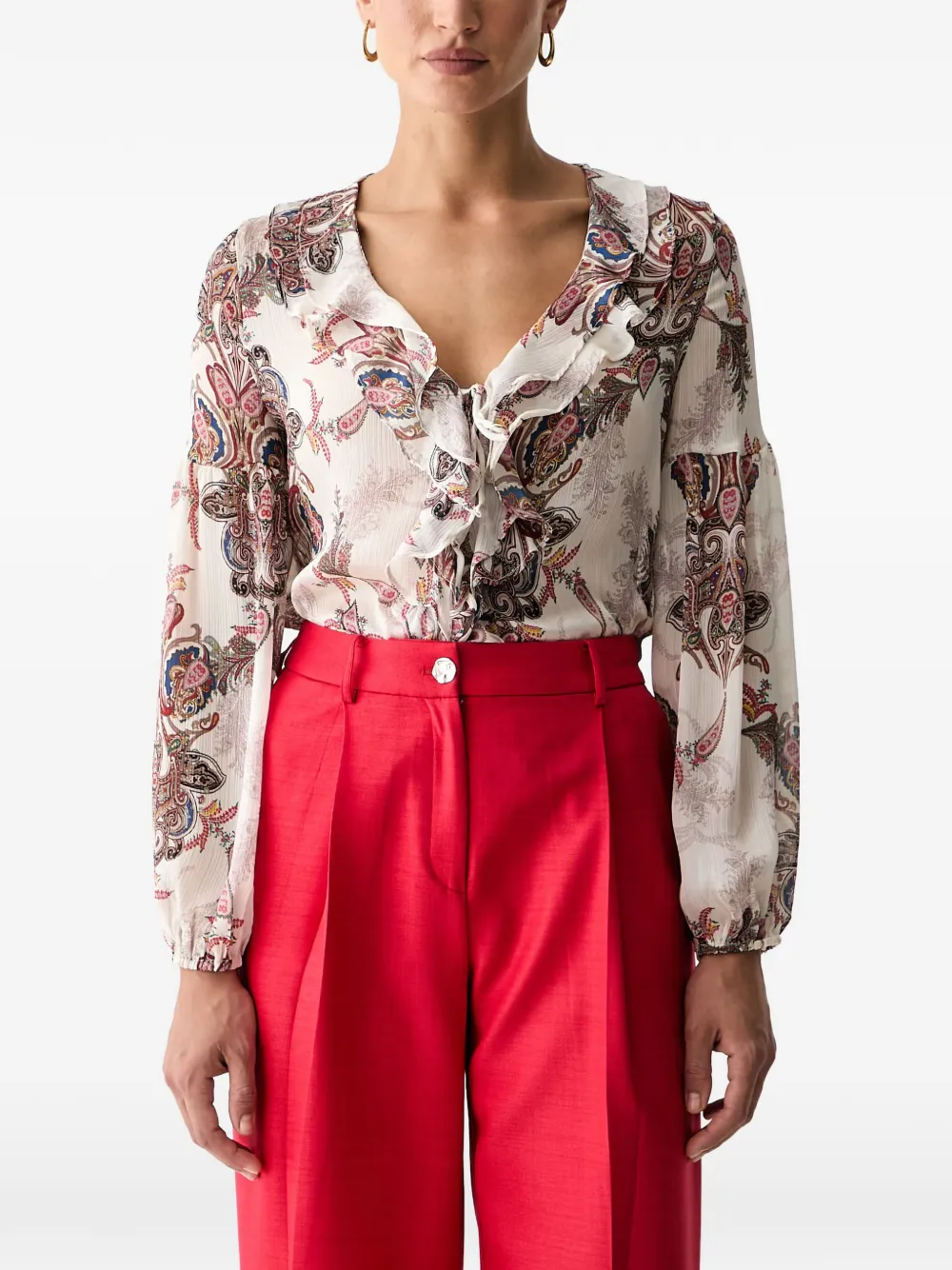 GUESS USA paisley-print ruffled blouse - Nude