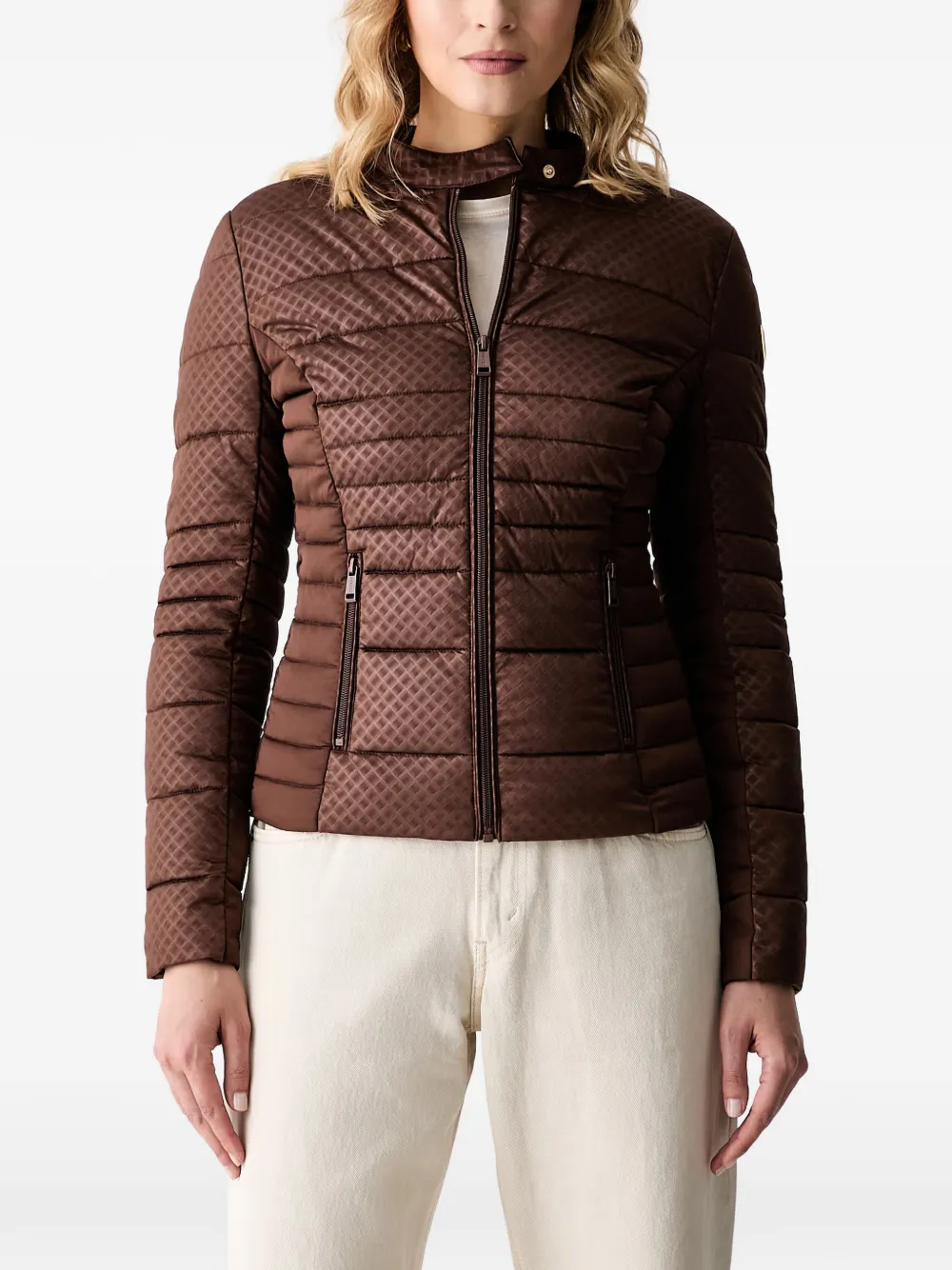GUESS USA quilted logo-patch jacket - Braun