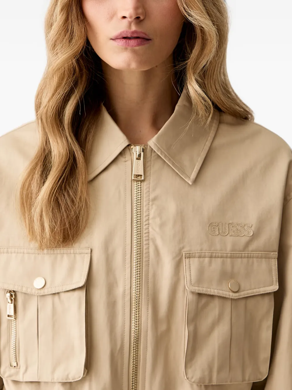 GUESS USA elasticated-waistband flap-pocket jacket Beige