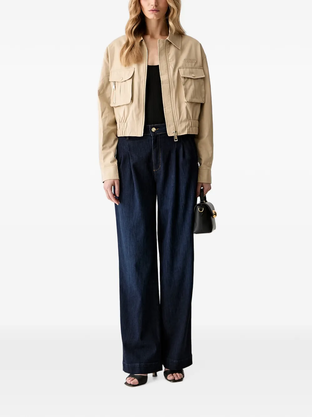 GUESS USA elasticated-waistband flap-pocket jacket Beige