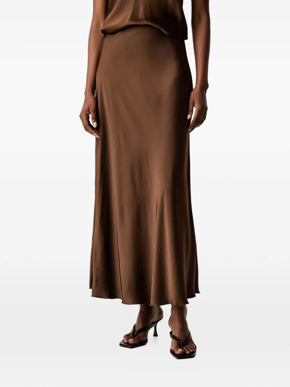 Haveone satin-finish flared maxi skirt