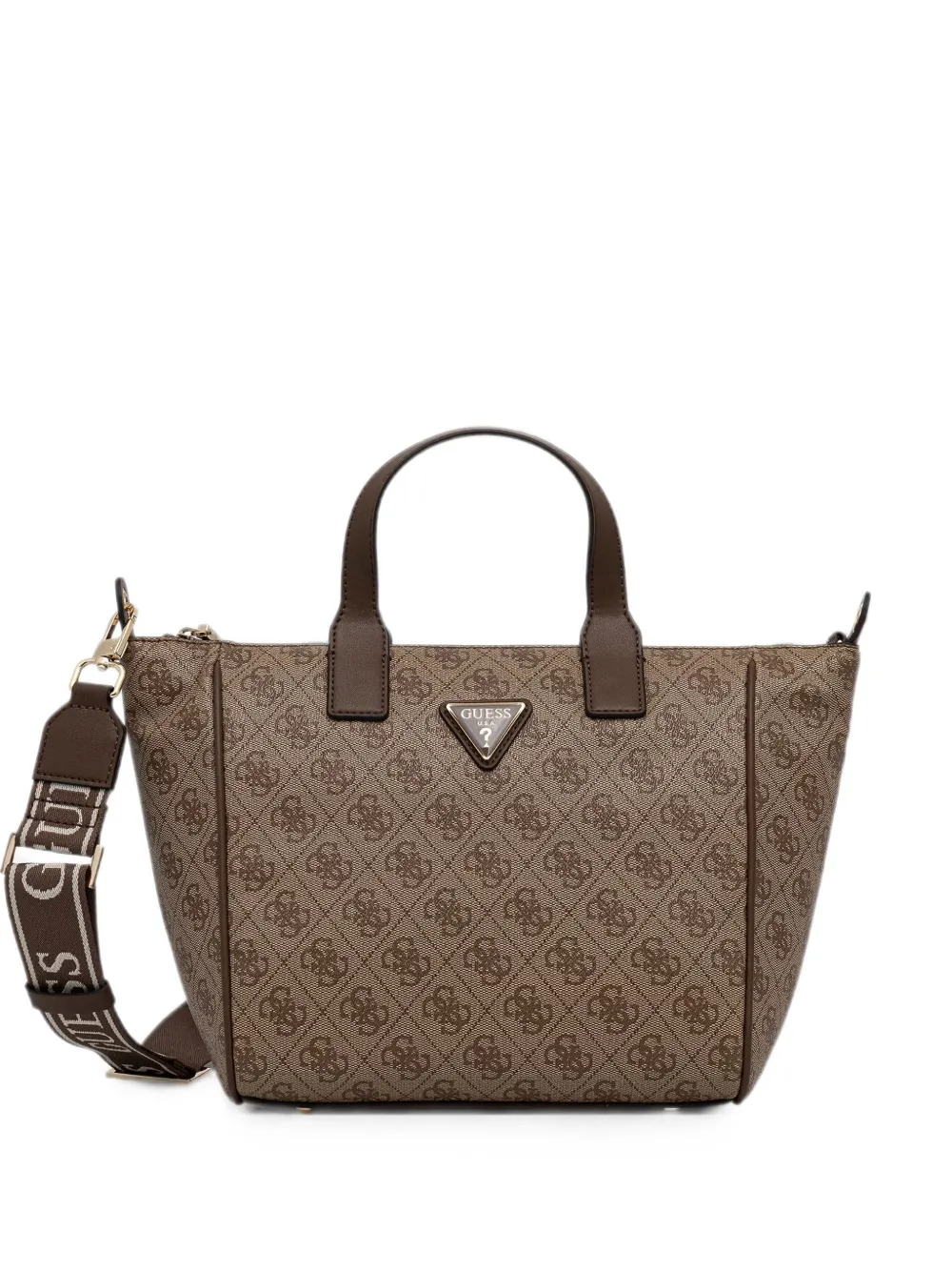 GUESS USA Follie monogram-print logo-plaque tote bag - Braun