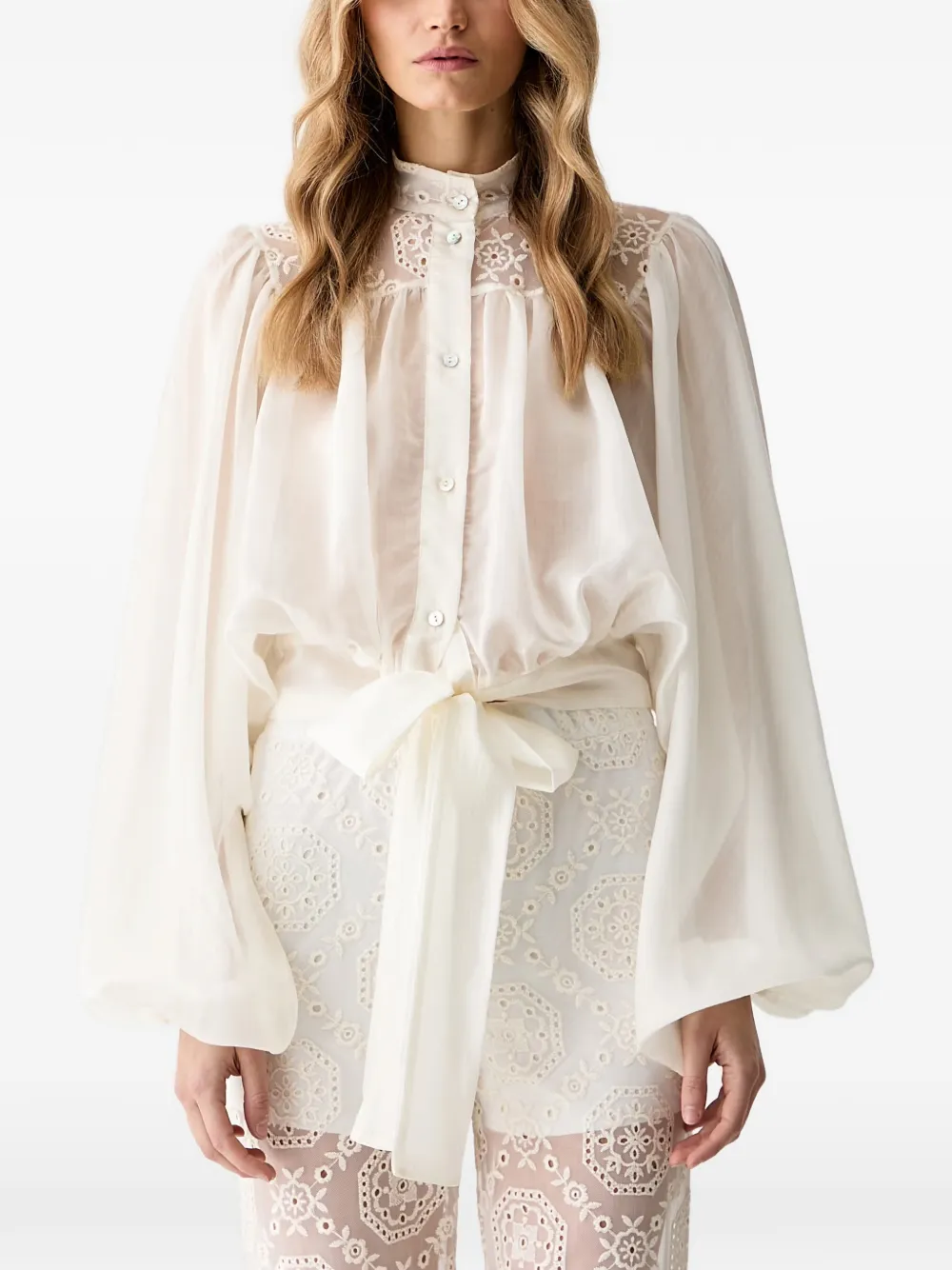 Haveone broderie-anglaise balloon-sleeve blouse - Toni neutri
